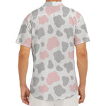 Pink Grey And White Cow Print Men's Deep V-Neck Shirt