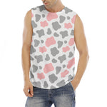 Pink Grey And White Cow Print Men's Fitness Tank Top