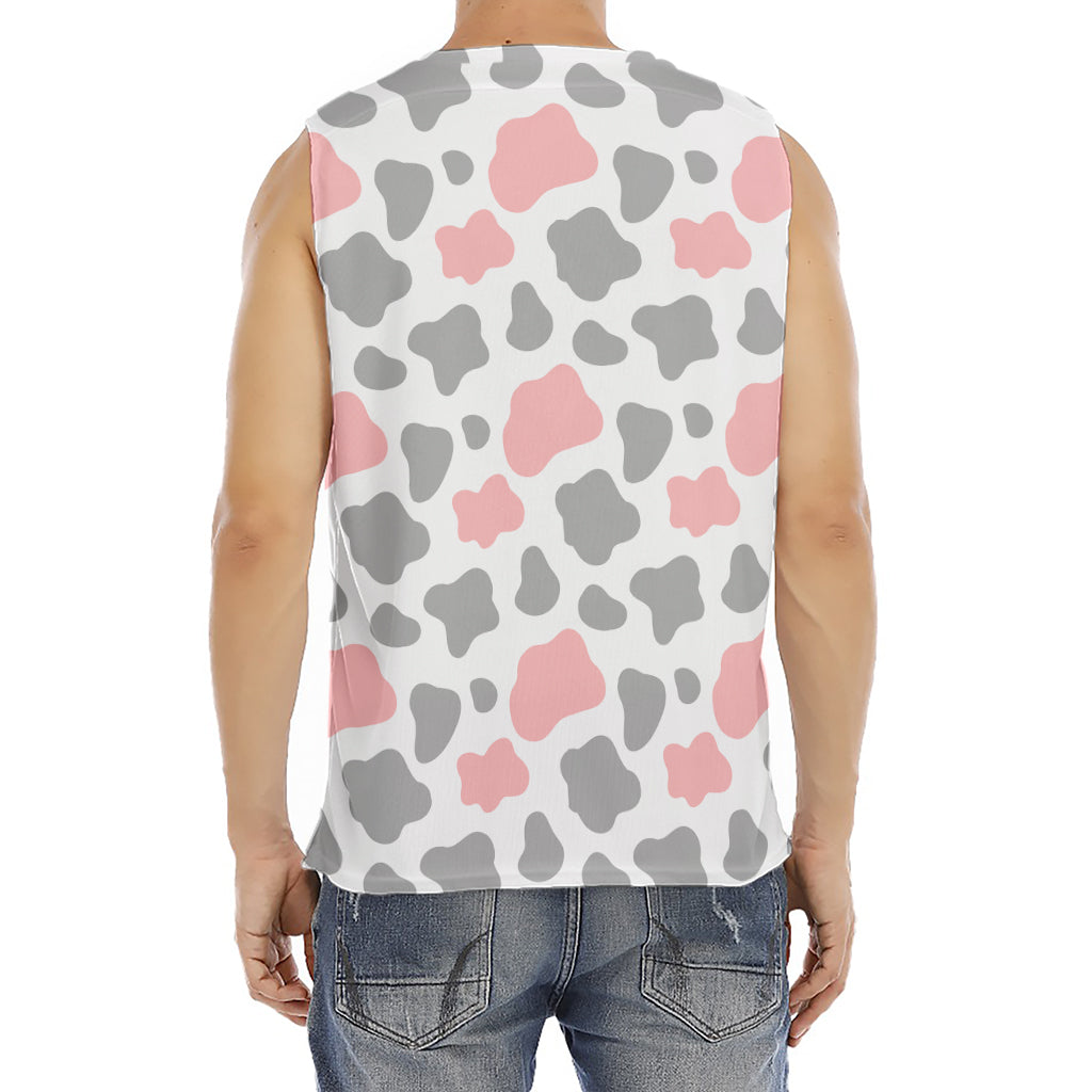 Pink Grey And White Cow Print Men's Fitness Tank Top