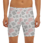 Pink Grey And White Cow Print Men's Long Boxer Briefs