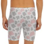 Pink Grey And White Cow Print Men's Long Boxer Briefs