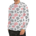 Pink Grey And White Cow Print Men's Long Sleeve Rash Guard