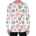 Pink Grey And White Cow Print Men's Long Sleeve T-Shirt