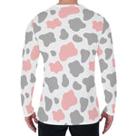 Pink Grey And White Cow Print Men's Long Sleeve T-Shirt