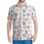 Pink Grey And White Cow Print Men's Polo Shirt