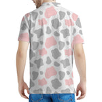 Pink Grey And White Cow Print Men's Polo Shirt