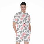 Pink Grey And White Cow Print Men's Rompers