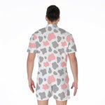 Pink Grey And White Cow Print Men's Rompers