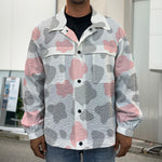 Pink Grey And White Cow Print Men's Shirt Jacket