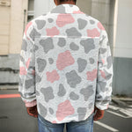 Pink Grey And White Cow Print Men's Shirt Jacket