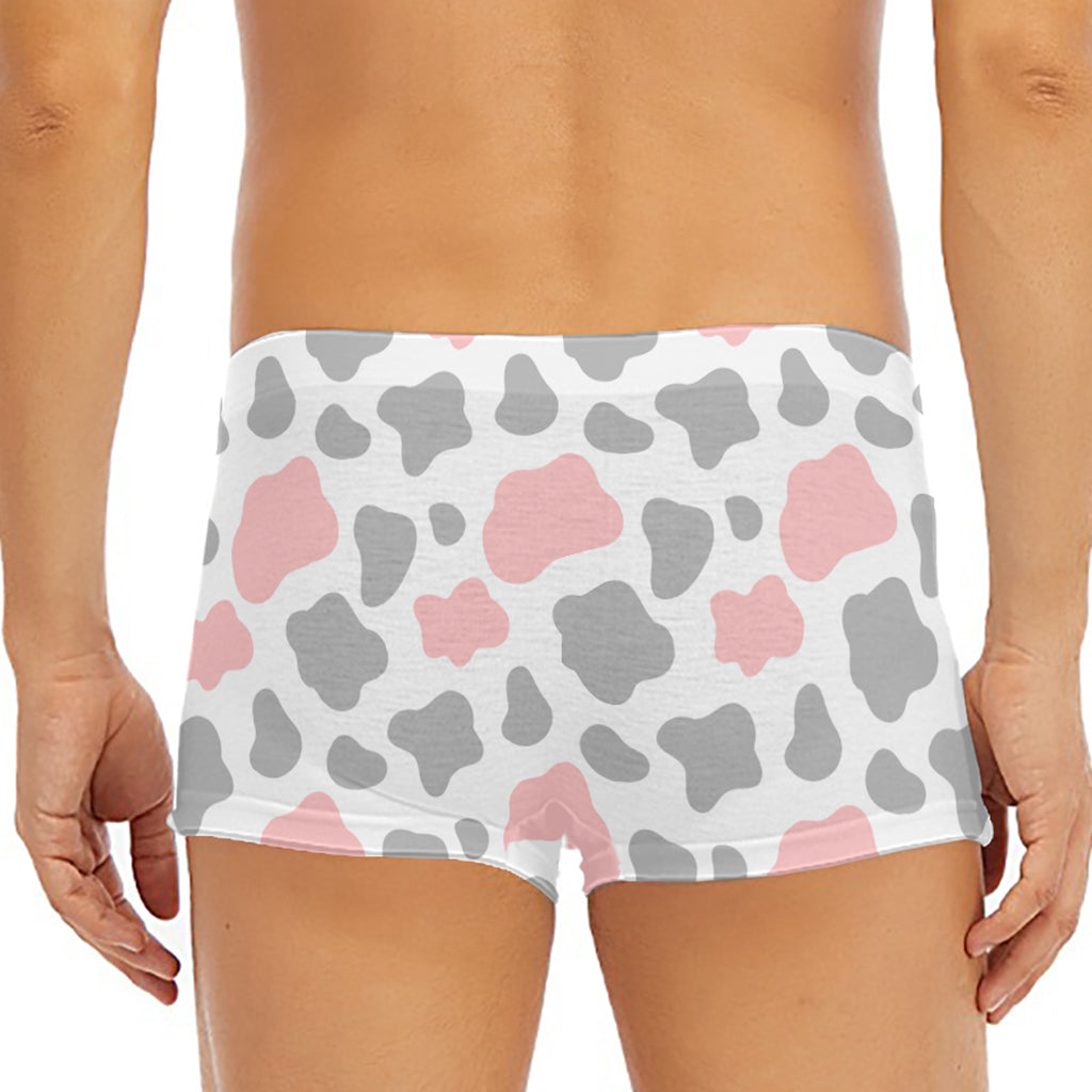 Pink Grey And White Cow Print Men's Short Boxer Briefs