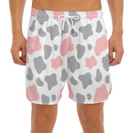 Pink Grey And White Cow Print Men's Split Running Shorts