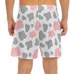 Pink Grey And White Cow Print Men's Split Running Shorts