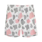 Pink Grey And White Cow Print Men's Sports Shorts
