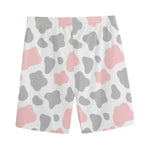 Pink Grey And White Cow Print Men's Sports Shorts