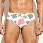 Pink Grey And White Cow Print Men's Swim Briefs