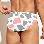 Pink Grey And White Cow Print Men's Swim Briefs