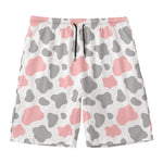 Pink Grey And White Cow Print Men's Swim Trunks