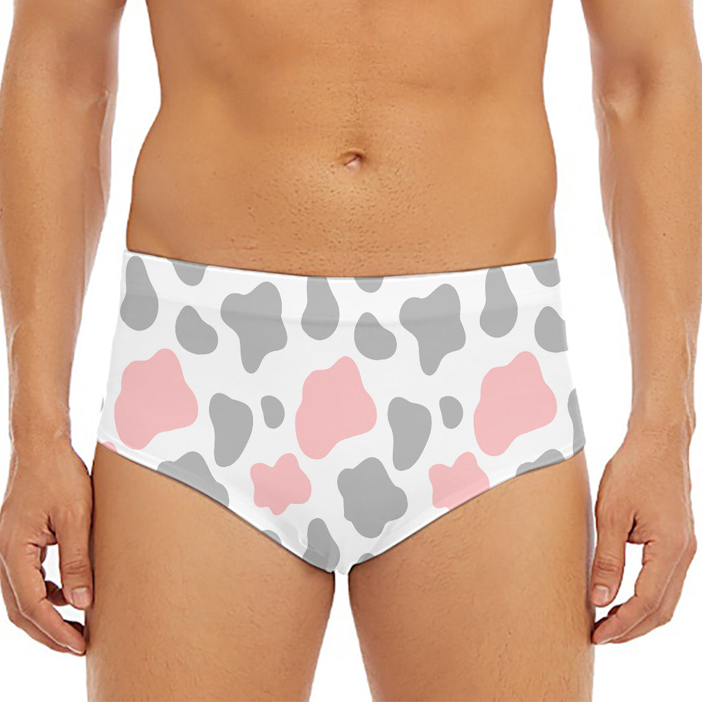 Pink Grey And White Cow Print Men's Triangle Swim Briefs