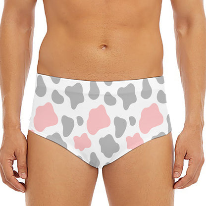Pink Grey And White Cow Print Men's Triangle Swim Briefs