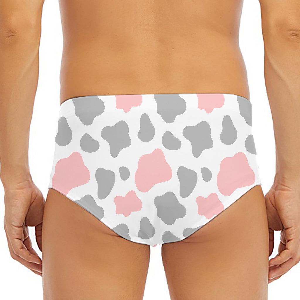 Pink Grey And White Cow Print Men's Triangle Swim Briefs