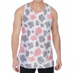 Pink Grey And White Cow Print Men's Velvet Tank Top
