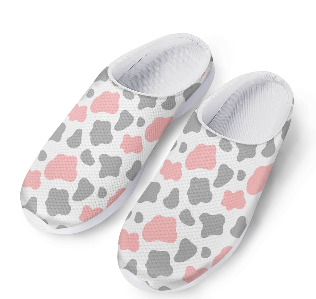 Pink Grey And White Cow Print Mesh Casual Shoes