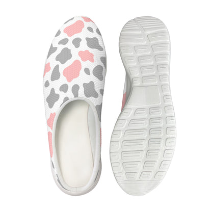 Pink Grey And White Cow Print Mesh Casual Shoes