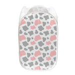 Pink Grey And White Cow Print Mesh Laundry Hamper