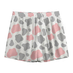 Pink Grey And White Cow Print Mesh Shorts