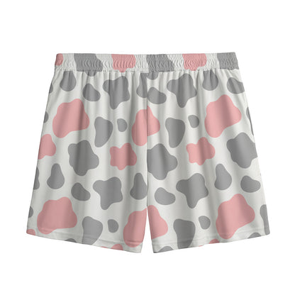 Pink Grey And White Cow Print Mesh Shorts