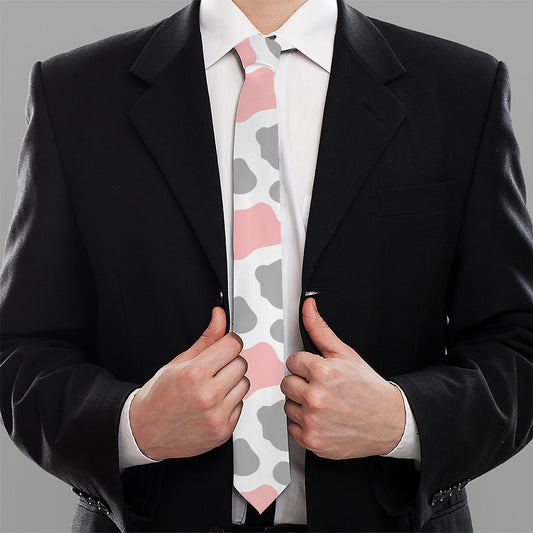 Pink Grey And White Cow Print Necktie