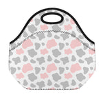 Pink Grey And White Cow Print Neoprene Lunch Bag