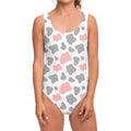 Pink Grey And White Cow Print One Piece Swimsuit