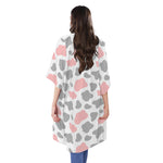 Pink Grey And White Cow Print Open Front Beach Cover Up
