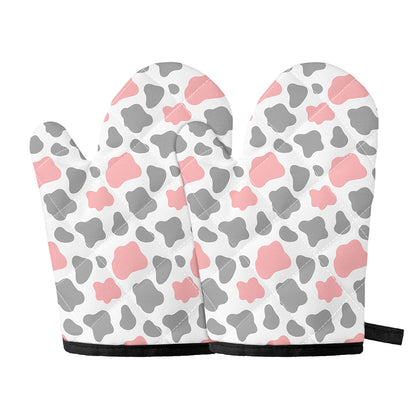 Pink Grey And White Cow Print Oven Mitts