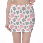 Pink Grey And White Cow Print Pencil Mini Skirt