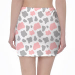 Pink Grey And White Cow Print Pencil Mini Skirt