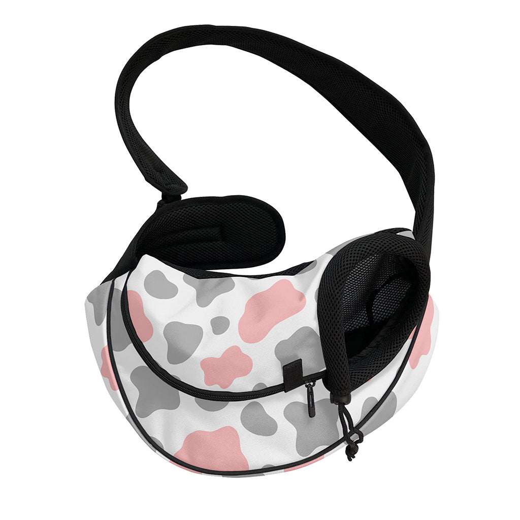 Pink Grey And White Cow Print Pet Sling Carrier
