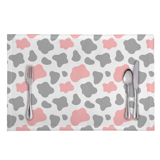Pink Grey And White Cow Print Placemat