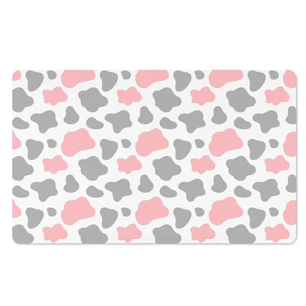 Pink Grey And White Cow Print Polyester Doormat