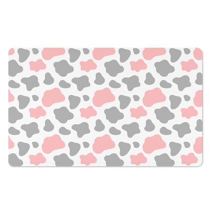 Pink Grey And White Cow Print Polyester Doormat