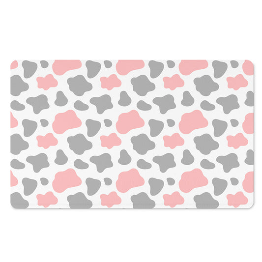 Pink Grey And White Cow Print Polyester Doormat