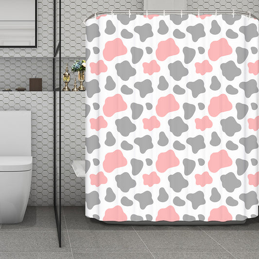 Pink Grey And White Cow Print Polyester Shower Curtain