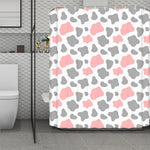 Pink Grey And White Cow Print Polyester Shower Curtain