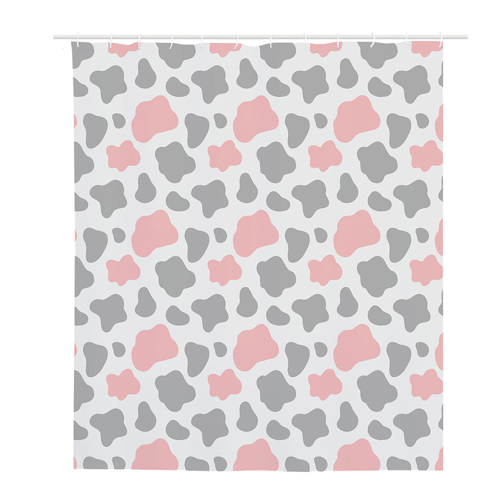 Pink Grey And White Cow Print Polyester Shower Curtain