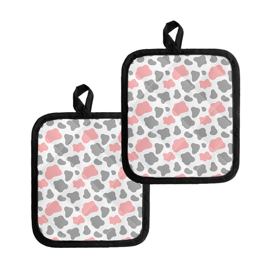 Pink Grey And White Cow Print Pot Holders
