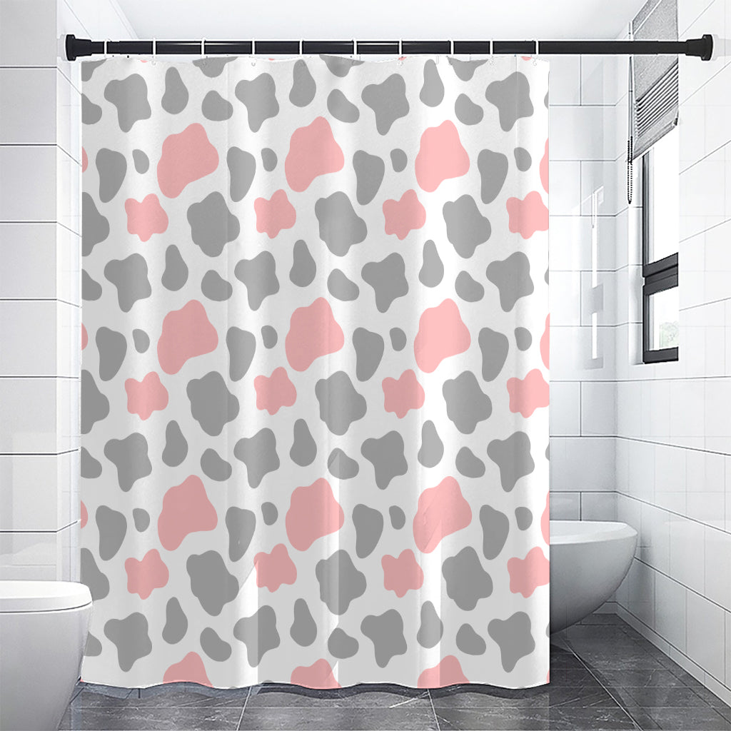 Pink Grey And White Cow Print Premium Shower Curtain