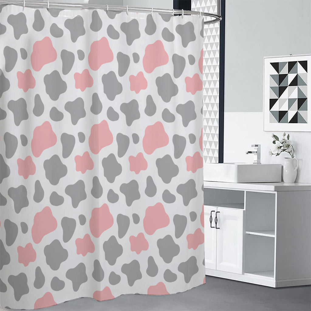 Pink Grey And White Cow Print Premium Shower Curtain