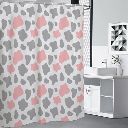 Pink Grey And White Cow Print Premium Shower Curtain